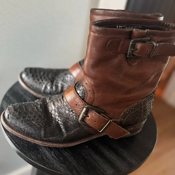 Muro Women’s 8 Snake Western Brown Moto Biker Leather Boot Grunge Boho Festival - Picture 3 of 16